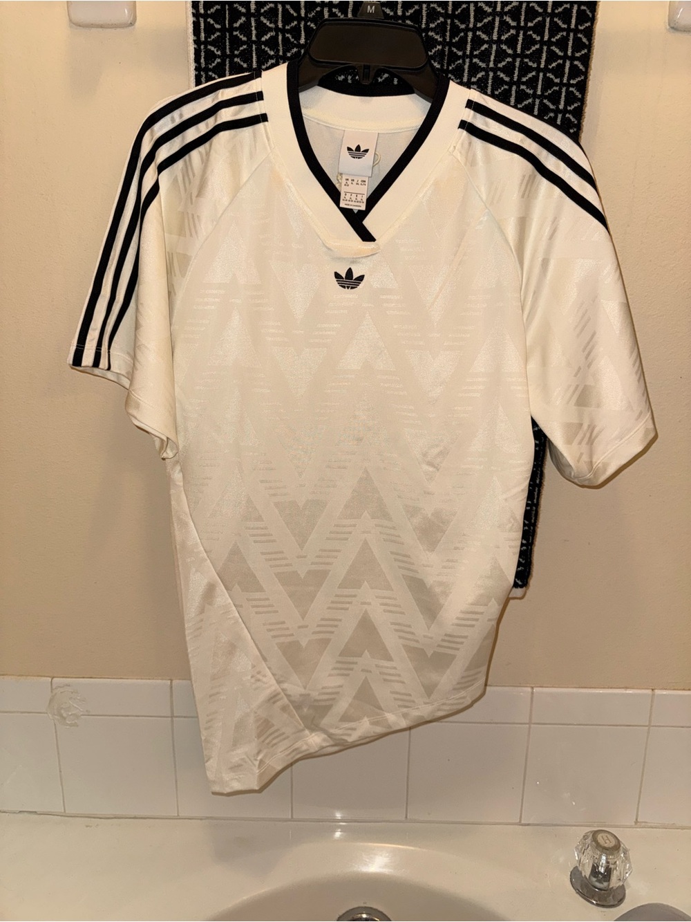 Adidas White /Beige Trefoil Soccer Jersey with Black Stripes